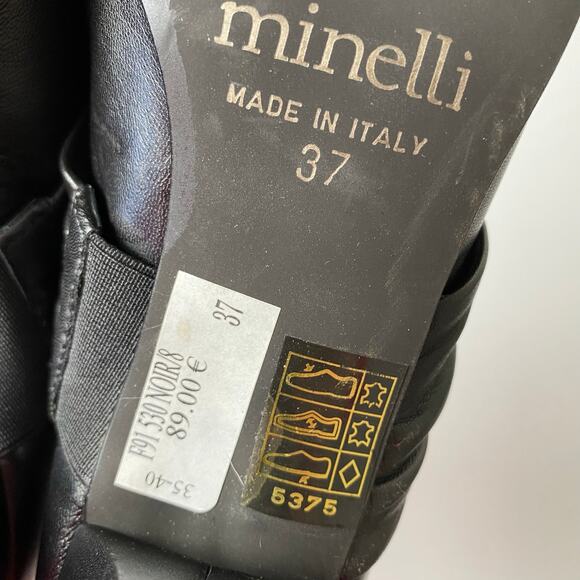 Minelli Sz EU 37 / US 6.5 Black Leather Pump Heels Made in Italy Neutral Luxury - Picture 13 of 14